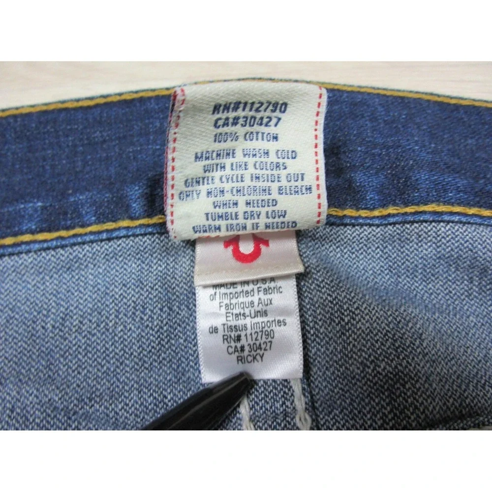 True Religion Men's Designer Jeans - Ricky Premium USA Straight 43x34 Flap Skull